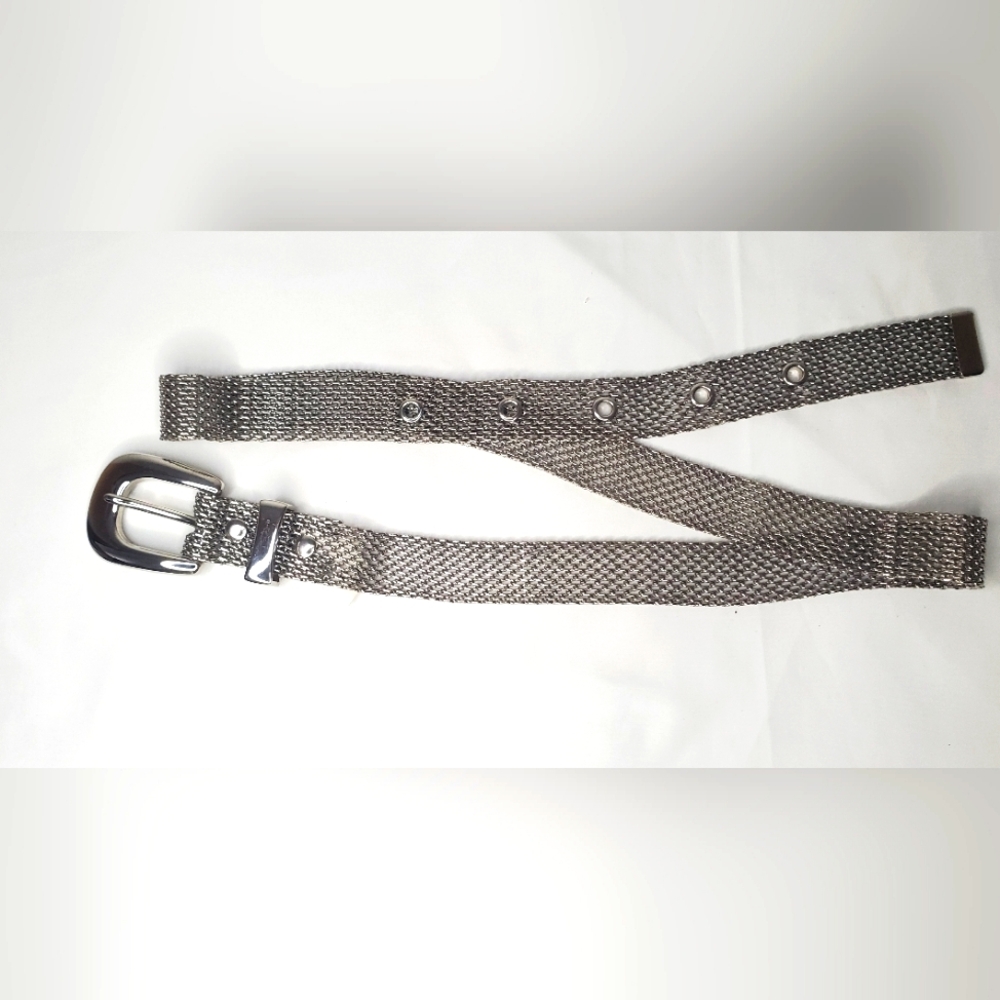 AX Armani Exchange- L- Belt In Silver Mesh Metal